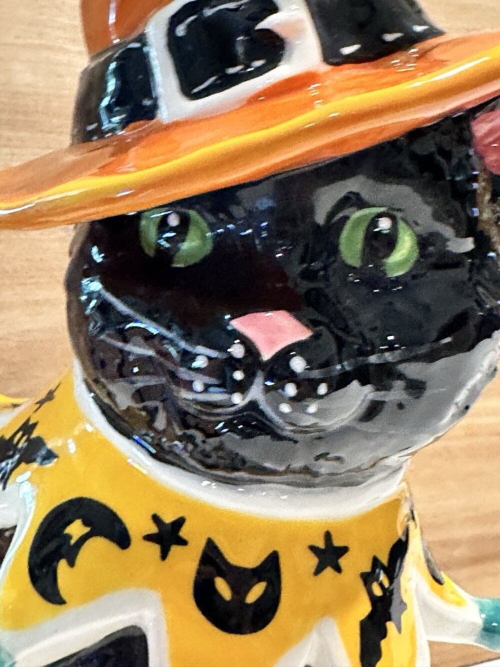 Blue Sky Clayworks Black CAT Kitten Orange Witch Hat Ceramic Halloween Figurine - Picture 3 of 9